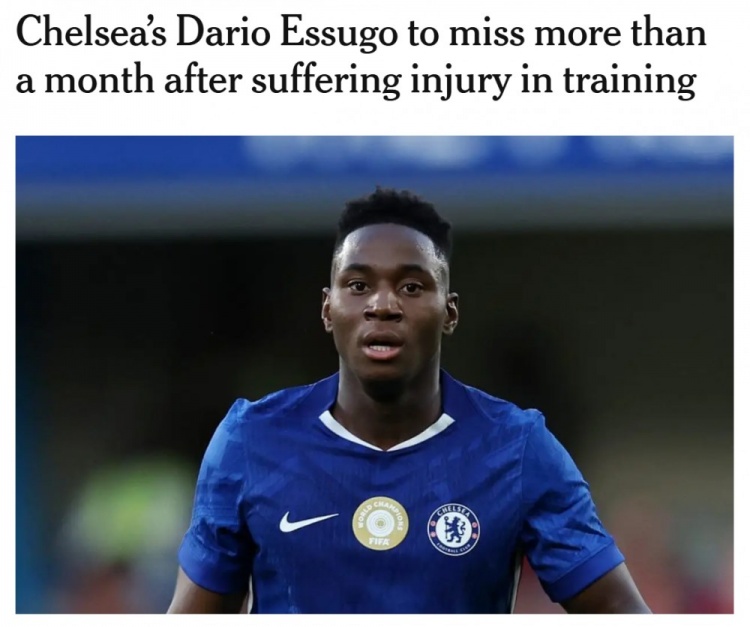 竞技宝官网-TA：切尔西中场埃苏戈在训练中受伤，将缺阵超一个月